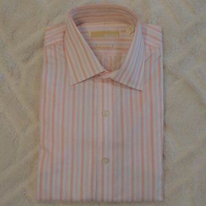 MICHAEL KORS Men's Button Down Dress Shirt Peach/White Size 16 32/33 NWT!!